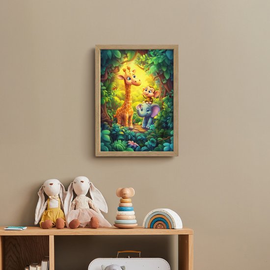 Nachtlampje 30x40 cm - Kinder lamp - Dieren - Jungle - Giraf - Olifant - Aapje - Tafellamp kinderkamer draadloos - Slaapkamer lampje - Bedlamp kinderen - Kinderlampje - Wandlamp babykamer - Nachtlampjes van OnlyWow — afbeelding 3