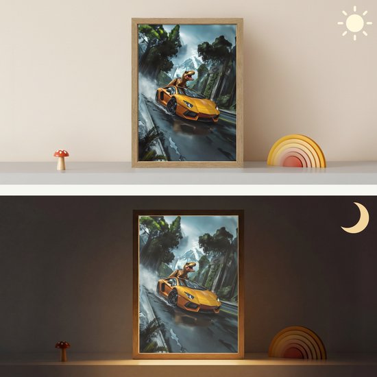 Nachtlampje 30x40 cm - Kinder lamp - T-Rex - Auto - Regenwoud - Tafellamp kinderkamer draadloos - Slaapkamer lampje - Bedlamp kinderen - Kinderlampje - Wandlamp babykamer - Nachtlampjes van Merkloos — afbeelding 4