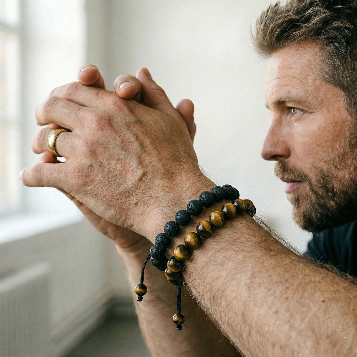 Kralen Armband Tijgeroog - voor Heren en Dames - Set van 2 Armbandjes — afbeelding 2