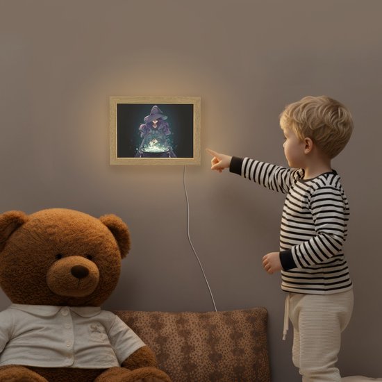 Nachtlampje 20x15 cm - Kinder lampje - Heks - Magie - Heksenketel - Paars - Tafellamp kinderkamer - Slaapkamer lamp - Bedlamp kinderen - Kinderlampje stopcontact - Wandlamp babykamer - Nachtlampjes van Merkloos — afbeelding 5