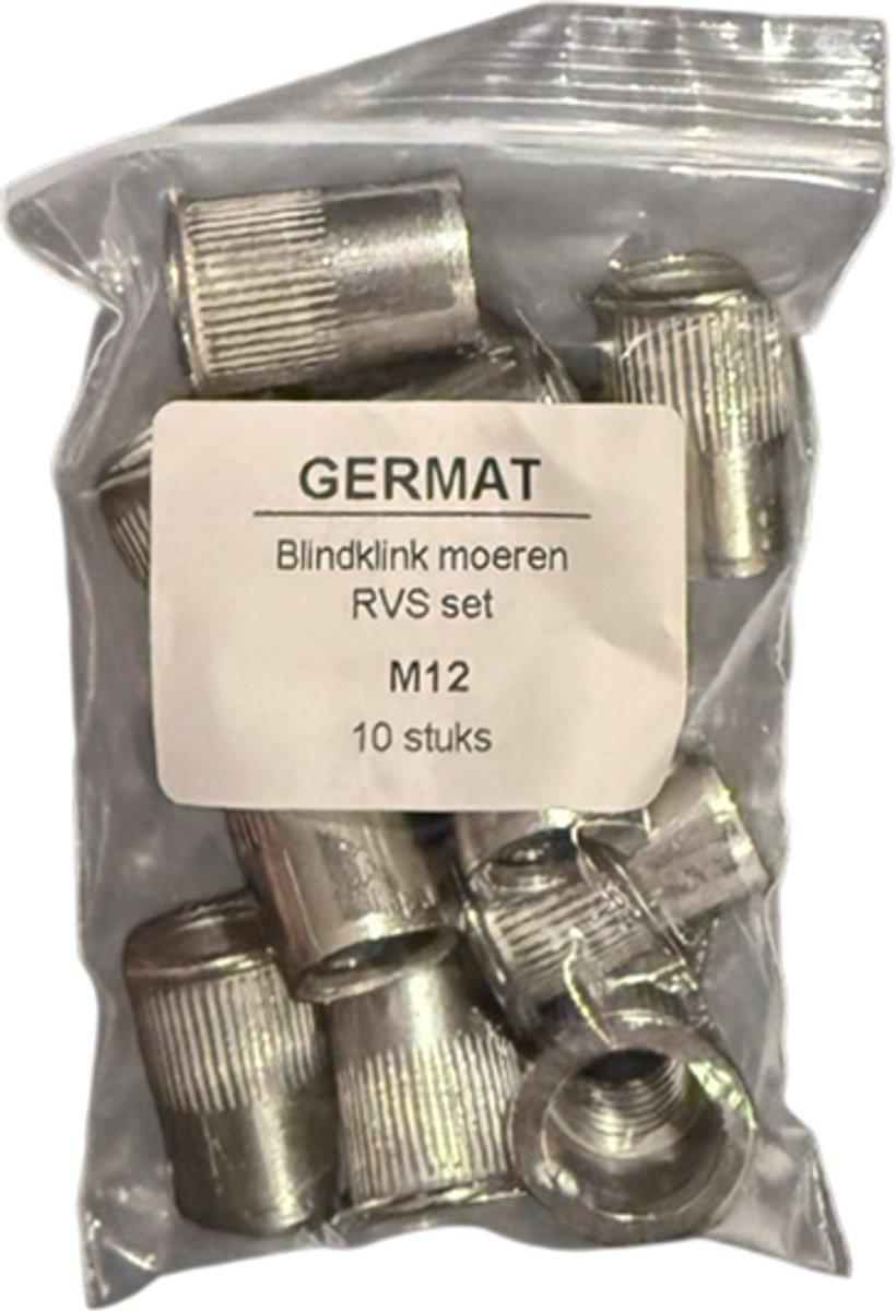 Germat Blindklinkmoeren M12 RVS – Popmoeren / Blindmoeren – 10 Stuks – Roestvrij Staal – Voor Dun Plaatmateriaal & Profielen – Professioneel