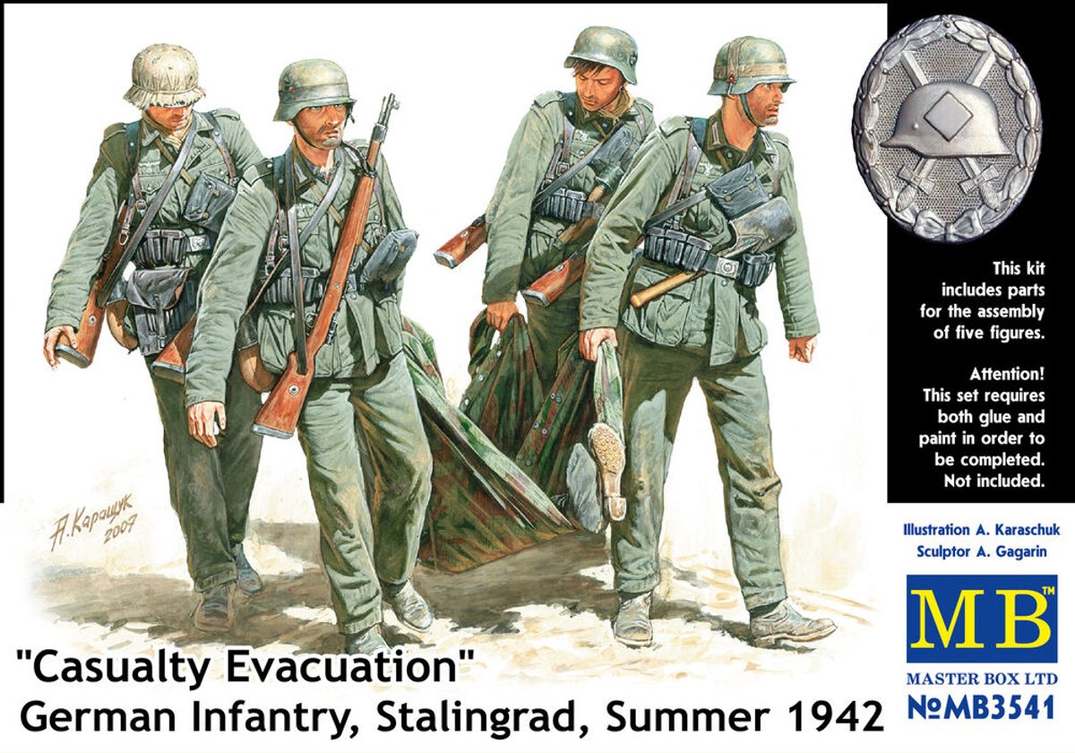 Master Box Modelbouwpakket Militaire voertuigen - 3541 Casualty Evacuation - Duitse Infanterie Stalingrad Zomer 1942 WWII - 5 Figuren Plastic - 1:35 - Modelbouw
