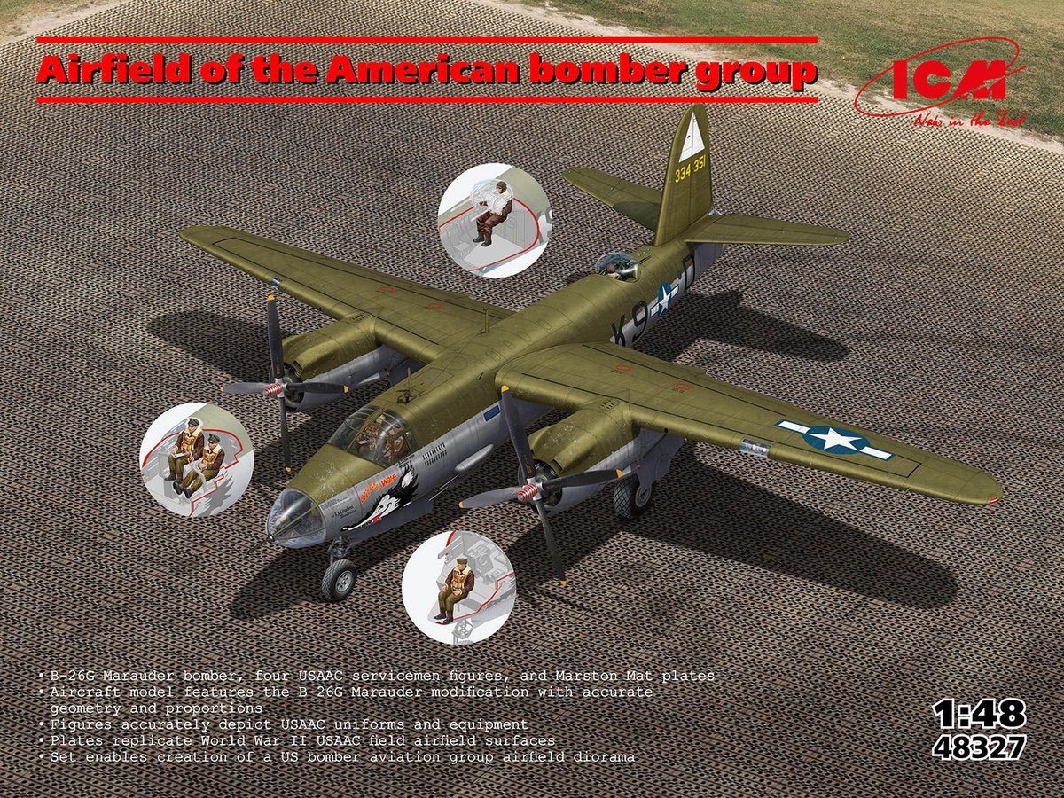 ICM Modelbouwpakket Diorama - 48327 Martin B-26 Marauder - Airfield of the American Bomber Group WWII - Diorama Set Plastic - 1:48 - Modelbouw