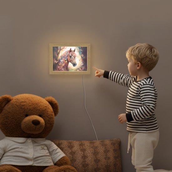Nachtlampje 20x15 cm - Kinder lamp - Paard - Natuur - Bloemen - Vlinders - Bos - Tafellamp kinderkamer - Slaapkamer lamp - Bedlamp kinderen - Kinderlampje stopcontact - Wandlamp babykamer - Nachtlampjes van Merkloos — afbeelding 5