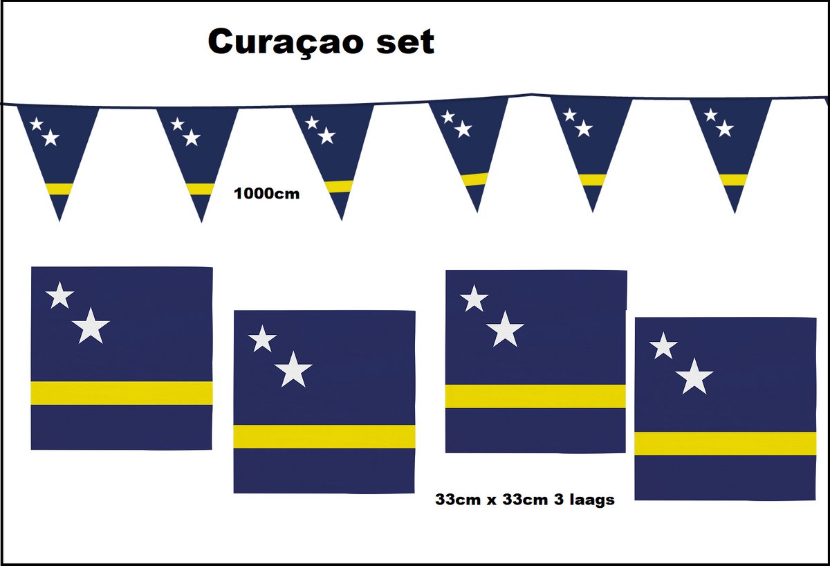 1x Vlaggenlijn Curaçao 1000cm + 20x Servetten Curaçao 33cm x 33cm 3 laags - Curaçao set - Curaçao thema feest voetbal