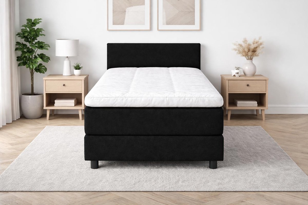 Boxspring Ayla Royal - 90x200 Compleet - Zwart Glad - Ayla Matrassen - 1 persoons