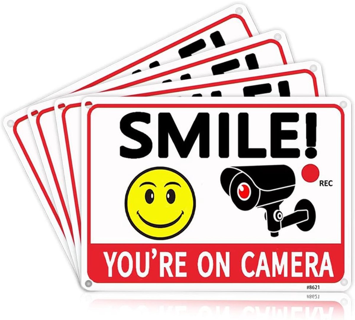Beveiligingscamera Bord - Cameratoezicht Waarschuwing - Eigendomsbewaking - Vier Voorgeboorde Gaten - 7 x 10 Inch - Rood