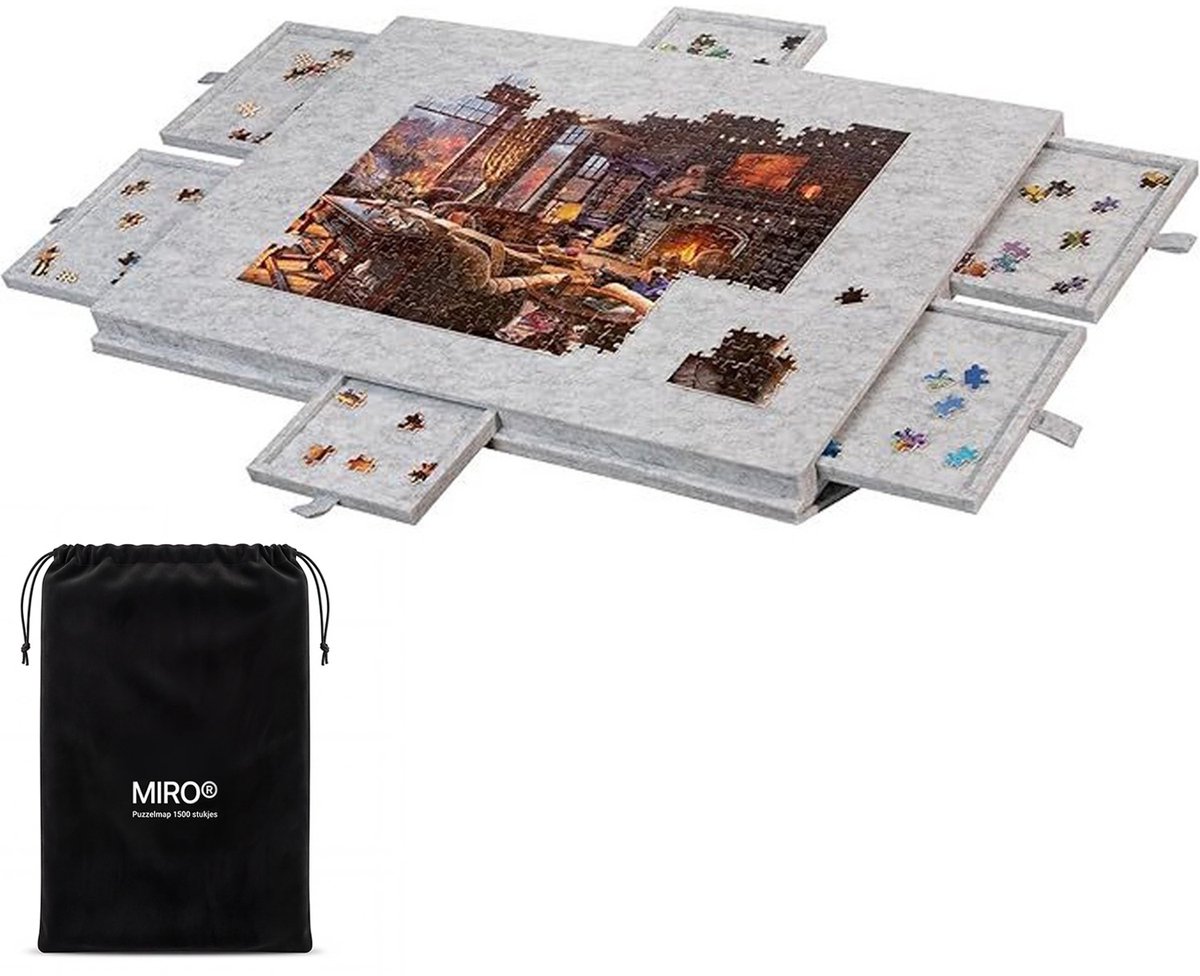 MIRO® Puzzelmap 1500 Stukjes - Puzzelbord Met Opbergsysteem - Puzzelmat - Portapuzzel - Puzzeltafel - Draagbaar - Opvouwbaar - 6 Lades - Lichtgrijs