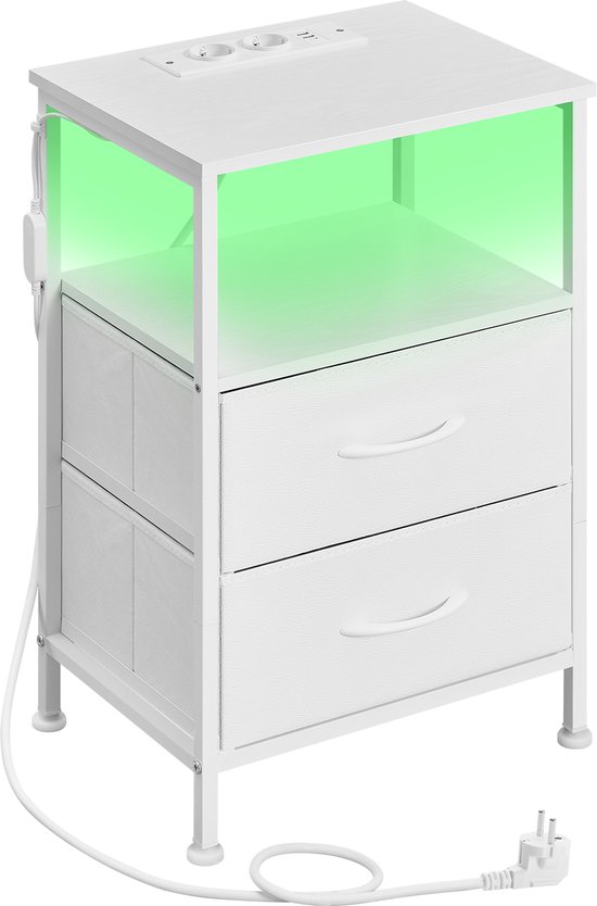 SONGMICS - Nachtkastje - Met LED-verlichting - 2 Lades - Open Vak - Met Oplaadstation