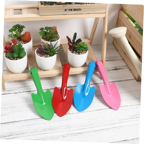 4 Stuks - Tuingereedschap - Handschepjes - Kleine Metalen Schepjes - 20*6.5cm - Rood + Blauw + Roze + Groen - Tuiniersgereedschap - Tuinieren - Moestuin Gereedschap - Plantenschep van Merkloos	 — afbeelding 2