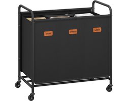 SONGMICS RLS330B01 - Wasmand met Wielen - 3 Vakken - Verrijdbare Wasverzamelaar - Met 5 Labels
