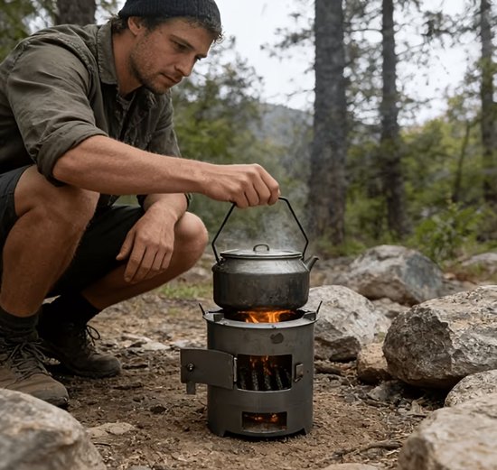 Houtskool Fornuis - Raketkachel Camping - Buiten Koken - Koken zonder gas of elektra - Energie crisis - Hout of Pellets — afbeelding 4