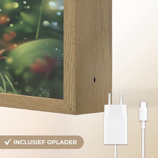 Nachtlampje 40x30 cm - Kinder lamp - Konijn - Dieren - Bloemen - Natuur - Tafellamp kinderkamer draadloos - Slaapkamer lampje - Bedlamp kinderen - Kinderlampje - Wandlamp babykamer - Nachtlampjes van OnlyWow — afbeelding 5