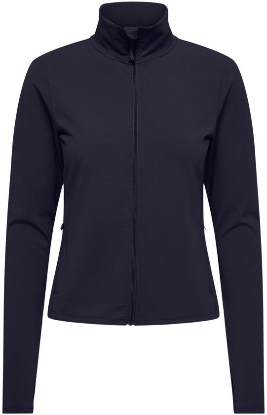 Donkerblauwe Only Play dames sportvest met rits en hoge kraag.