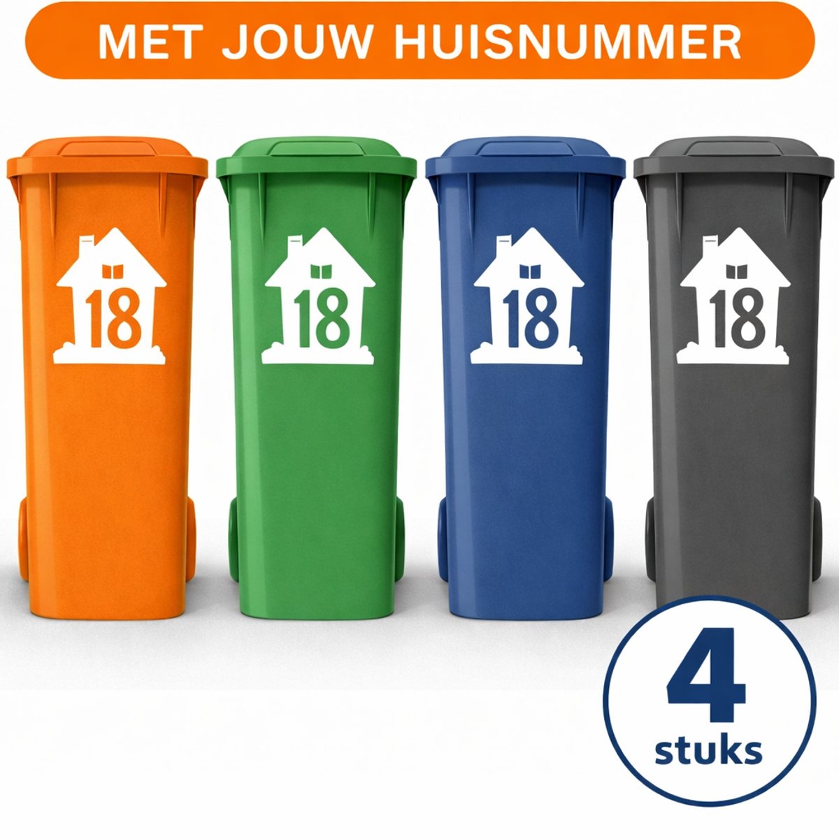 Container Stickers XL - Huisje Met Gras - 4 stuks - Sticker voor Afvalcontainer / Kliko - Klikosticker (30x20cm)