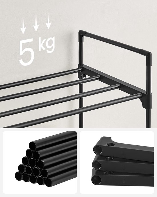 ACAZA Schoenenrek - Schoenenkast - 3 Lagen - Voor 12 paar schoenen - 92 x 30 x 54 cm - Metaal - Zwart