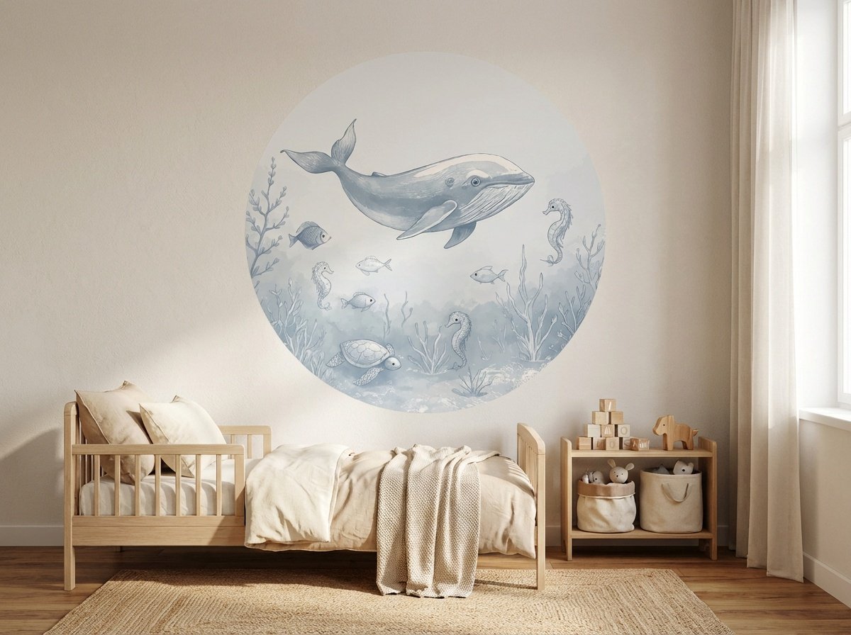 Little Livo Ronde Muursticker Oceaandieren – Muurdecoratie Baby- & Kinderkamer – Ø120 cm – Zelfklevend PVC