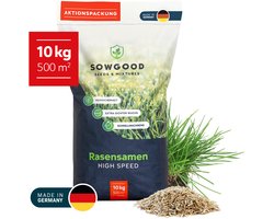 Sowgood Snelkiemend graszaad - Gazon herstellen en doorzaaien - 10 kg voor 500 m² - Verticuteer mix - Duitse topkwaliteit