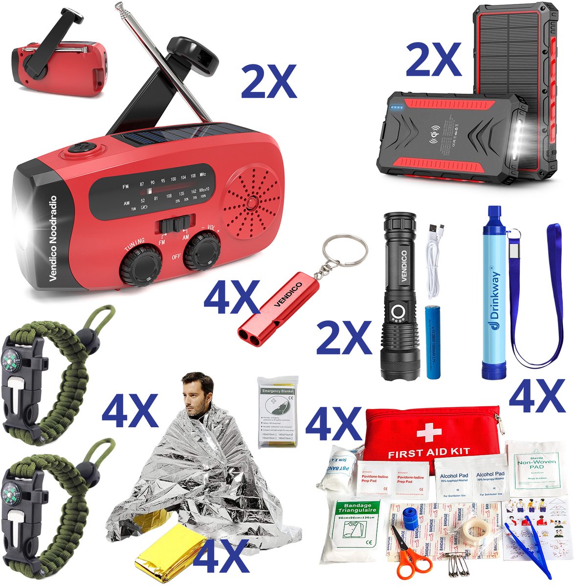 Vendico XXL Noodpakket - noodradio - powerbank - zaklamp - compleet gezinspakket