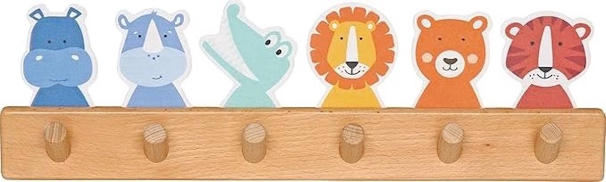 SNJY® Kinderkapstok - Kapstok Kind - Kinderkast - 40B x 12H cm - Dieren - Hout
