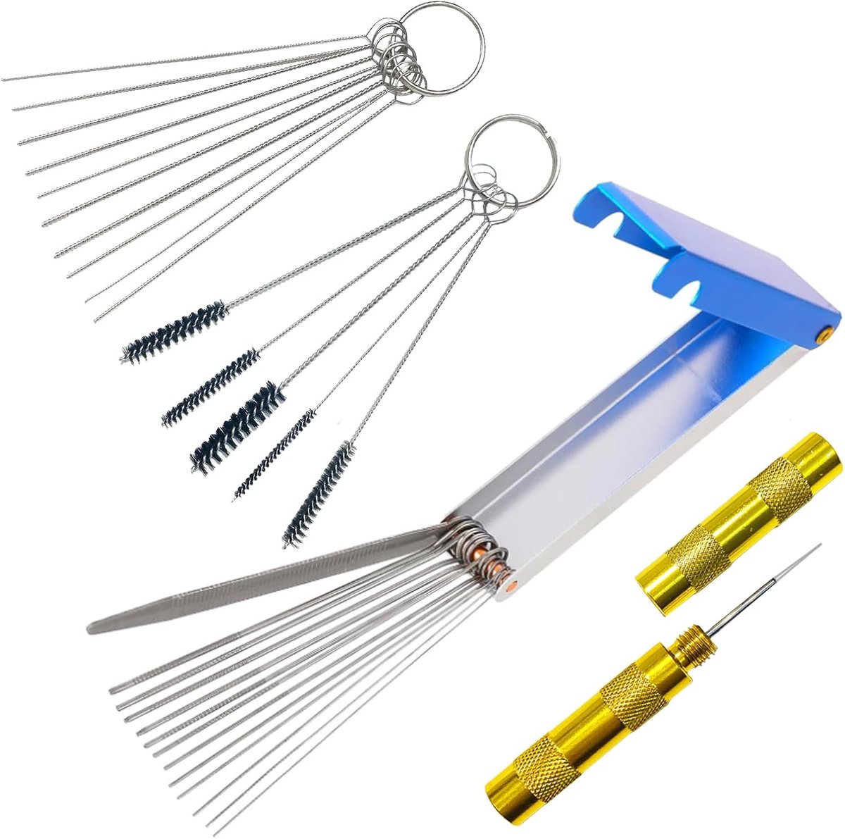 Carburetor Cleaner - Aluminium Box - Bevat 13 Needles - 1 Scraper - 5pcs Nylon Borstel - 10pcs Stalen Naald - Reinigingsgereedschap voor Motorfiets en Auto