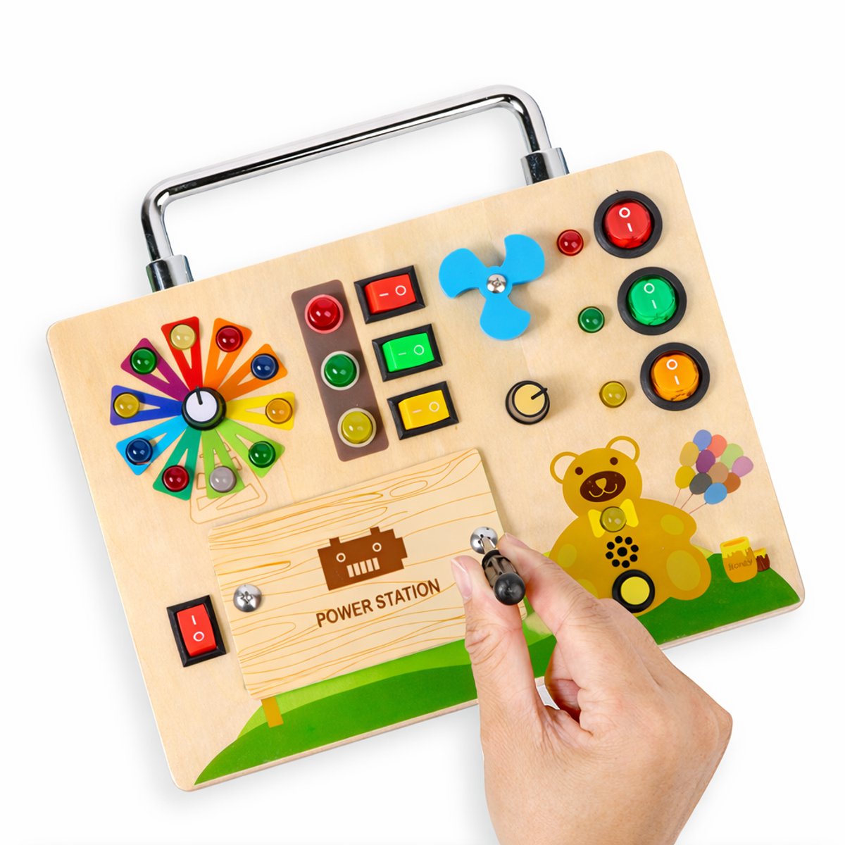 Bolke Busy Board Hout - Montessori Activiteitenbord - Sensorisch & Educatief Peuter Speelgoed 1-3 Jaar - Geluid & Licht