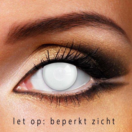 Partylens® kleurlenzen - White Block Mesh - jaarlenzen met lenshouder - witte partylenzen