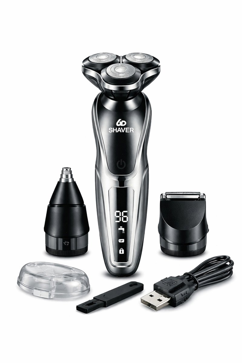 MIGUAN S-1288 3-in-1 Elektrisch Scheerapparaat – 3D Rotary Shaver met Neus- & Haartrimmer – Oplaadbaar