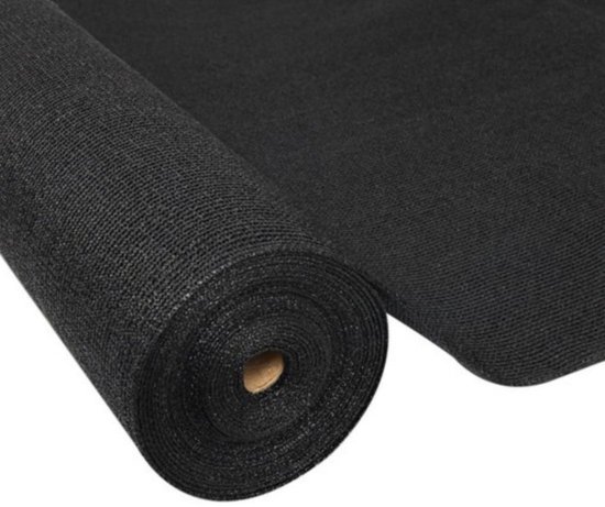 Rouleau de treillis noir pour un brise-vue de jardin, avec une texture tissée fine.