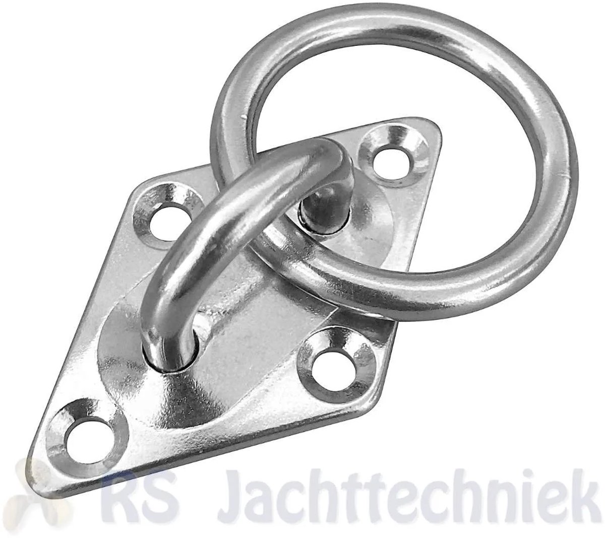 FES Marine - aanlegring - steigerring - RVS 65x40xØ6mm met ruitvormige montageplaat