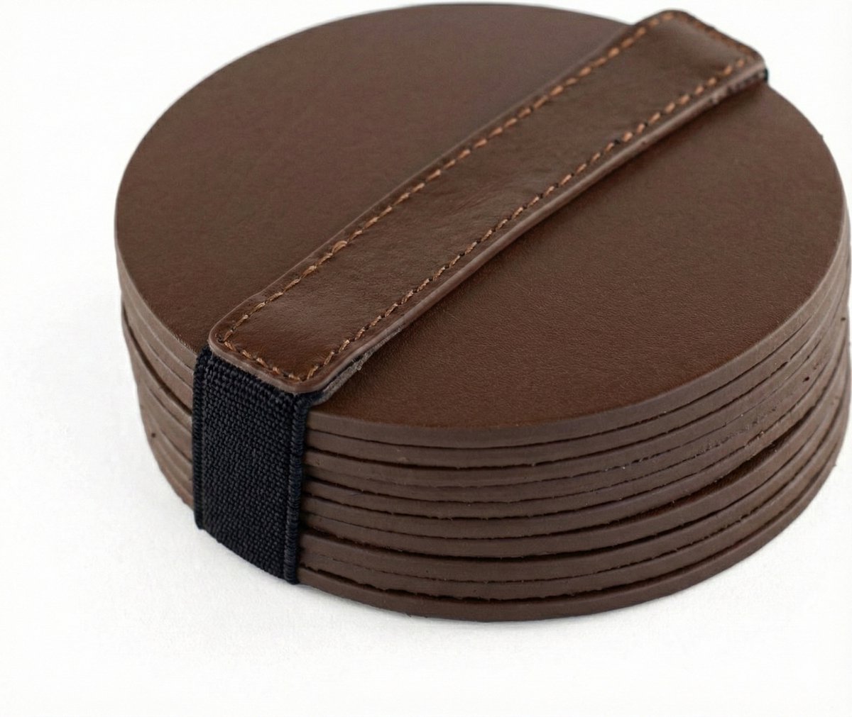 Brute Strength - Onderzetters voor glazen - Leer - Bruin - Rond - 6 stuks - Bruine leren onderzetters - Ronde onderzetter leer - Lederen onderzetters - Onderzetters bruin leer