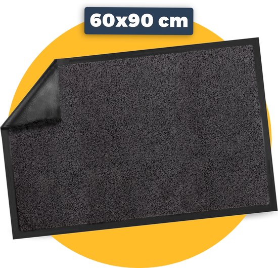 Paillasson tapis de séchage intérieur - 60 x 90 cm - Anthracite - Matériaux 100% recyclés - Fabriqué en België - Lavable - Paillassons Pasper