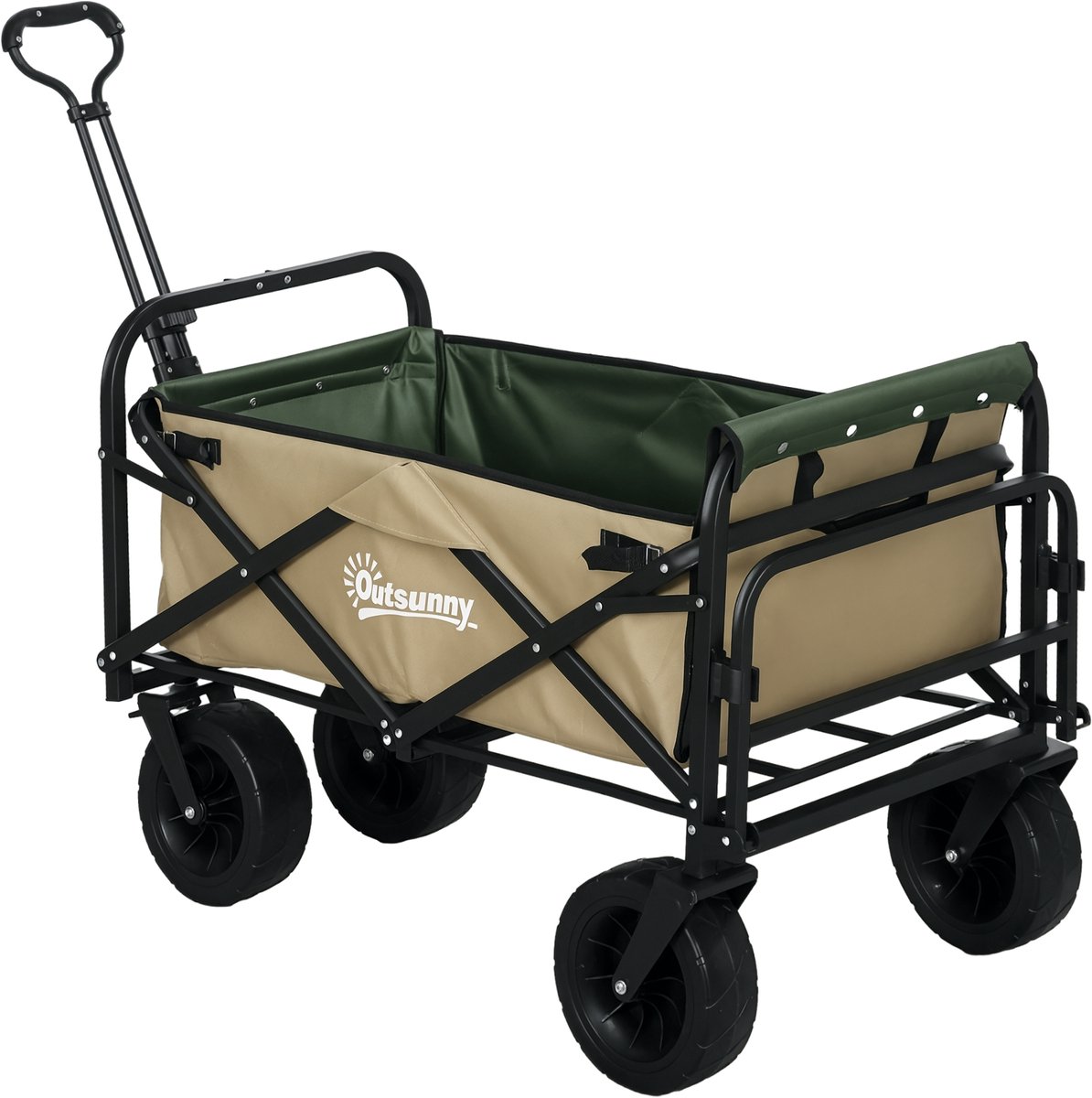 Opvouwbare Bolderwagen – Inhoud 110 Liter, Draagvermogen Tot 100 kg, Telescopische Handgreep En Stalen Frame, 94 x 57 x 77–100 cm, Kaki