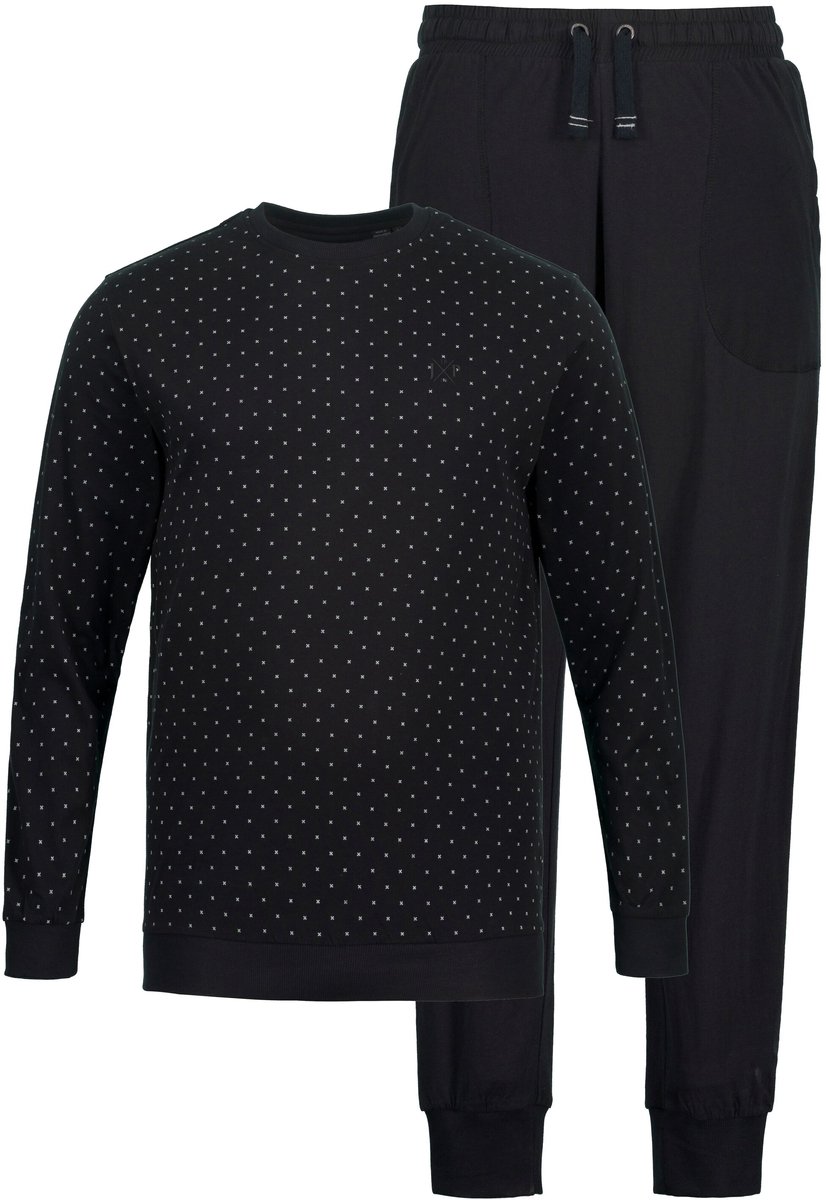 JP 1880 - Heren - Pyjama Buik-Fit shirt met lange mouwen lange broek - Zwart - Maat 8XL