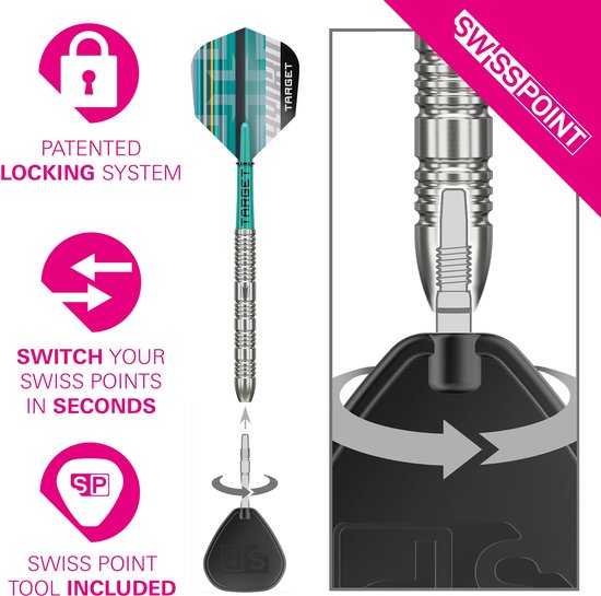Target Darts Hydro Steel Tip Dartset 21G Barrel 02 - 90% Tungsten - Swiss Point Technologie - Pro Grip Shafts - Pro Ultra Flights - Inclusief Swiss Point Tool en DartCounter App van Merkloos — afbeelding 4