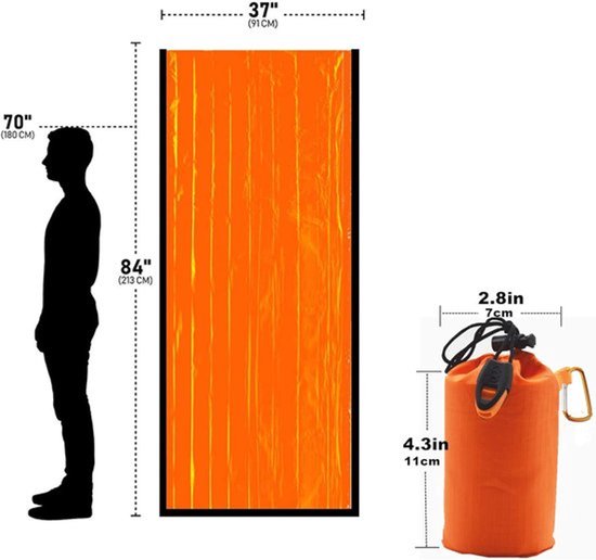 2 Nood Slaapzakken 90x210 Cm Thermische Overlevingsdekens Noodbivakzak Voor Buiten Kamperen Wandeluitrusting Noodvoorraden Inclusief Fluitje En Opbergtas Oranje Buitensport van Merkloos — afbeelding 4