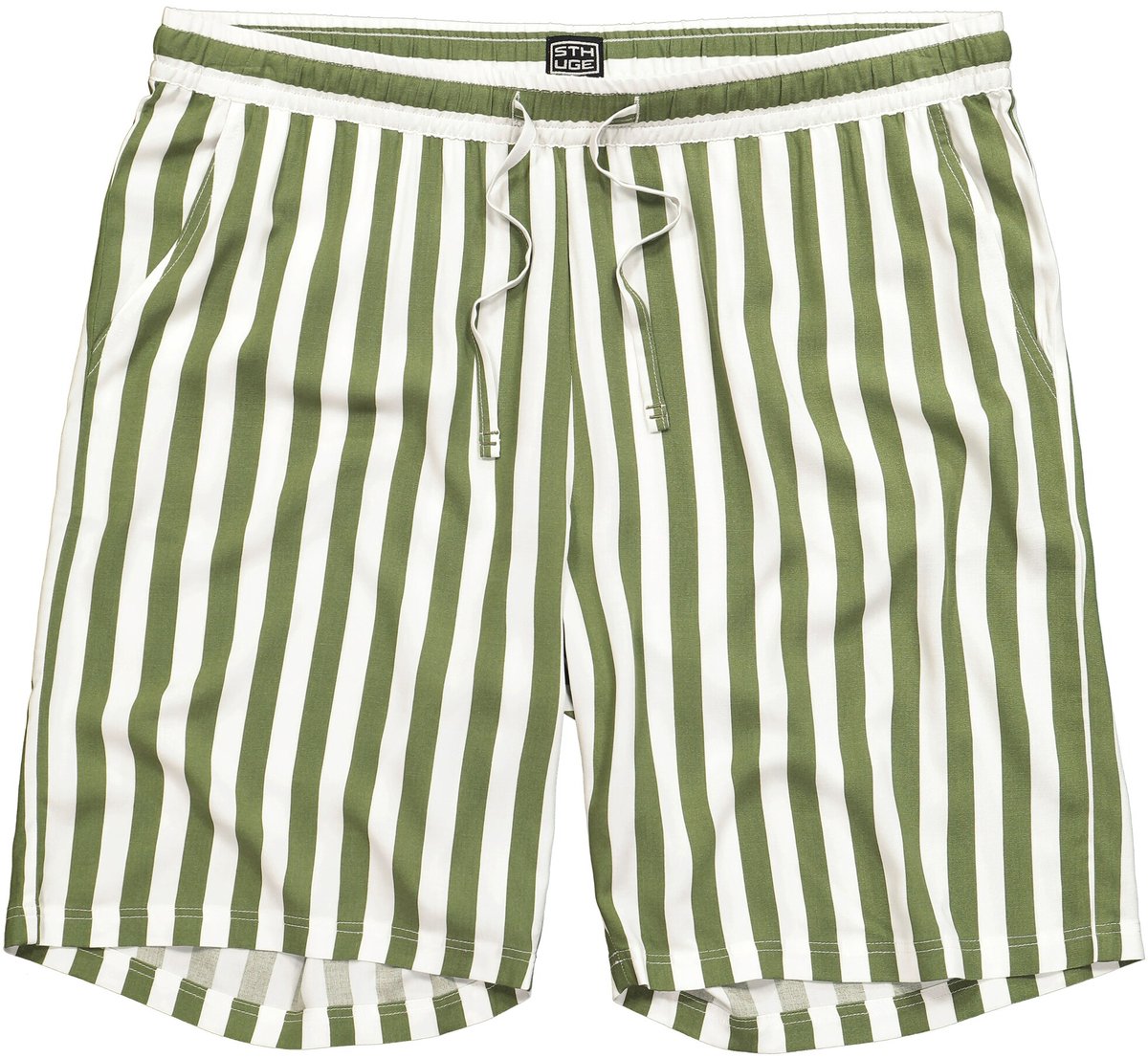 STHUGE - Heren - Linnenmix-bermuda elastische tailleband strepen - Off-white - Maat XXL