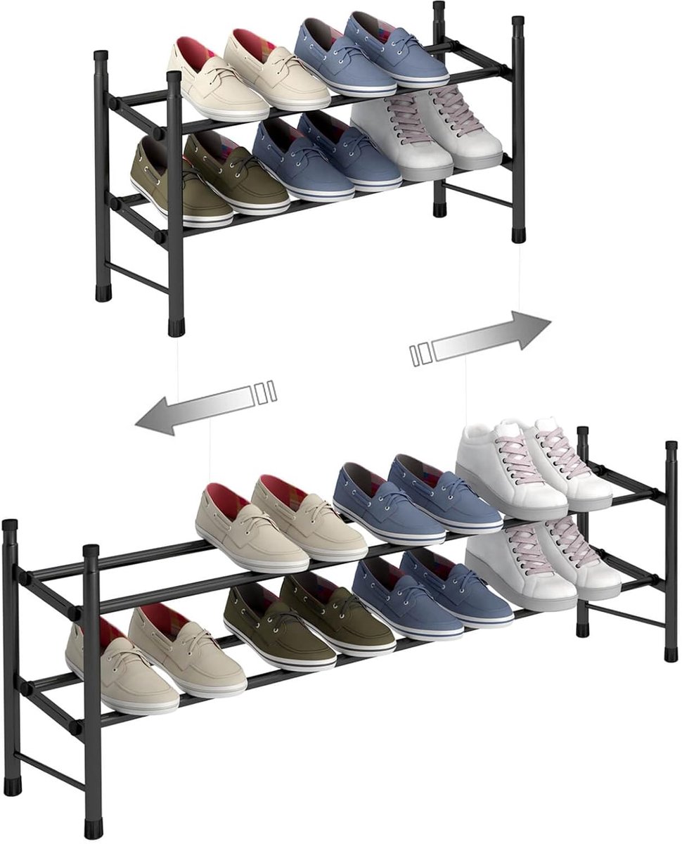 Imperatoris - Schoenenkastje - Schoenenrek - Verstelbaar van 60 tot 110 x 22 x 36.5 cm - Schoenenkast - Schoenenplank - 2 Verstelbare Lagen - Opbergen van Schoenen - ‎‎‎Voor 12 Paar Schoenen - Metaal - zwart