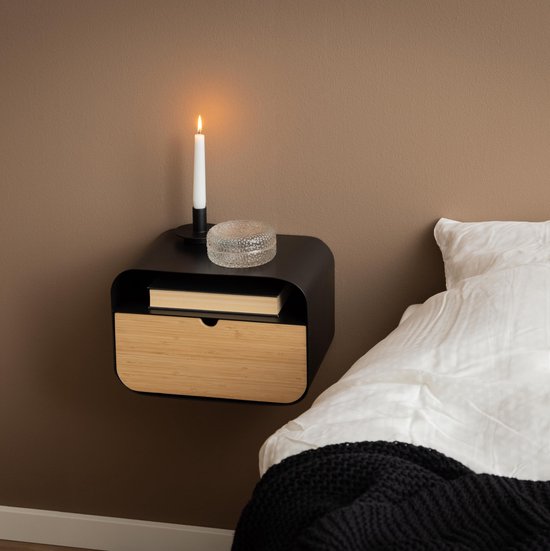 Sohome Zwevend Nachtkastje Myles Bamboe en staal - Zwart