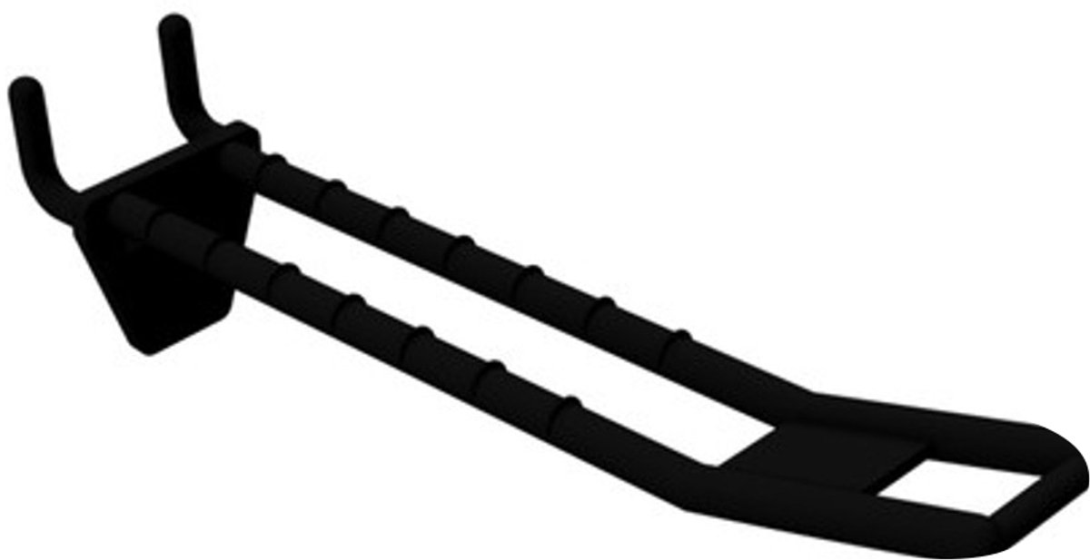 Perfowand Blisterhaak - 10 cm - Dubbel - Zwart - Kunststof Gaatjeswand Displayhaak