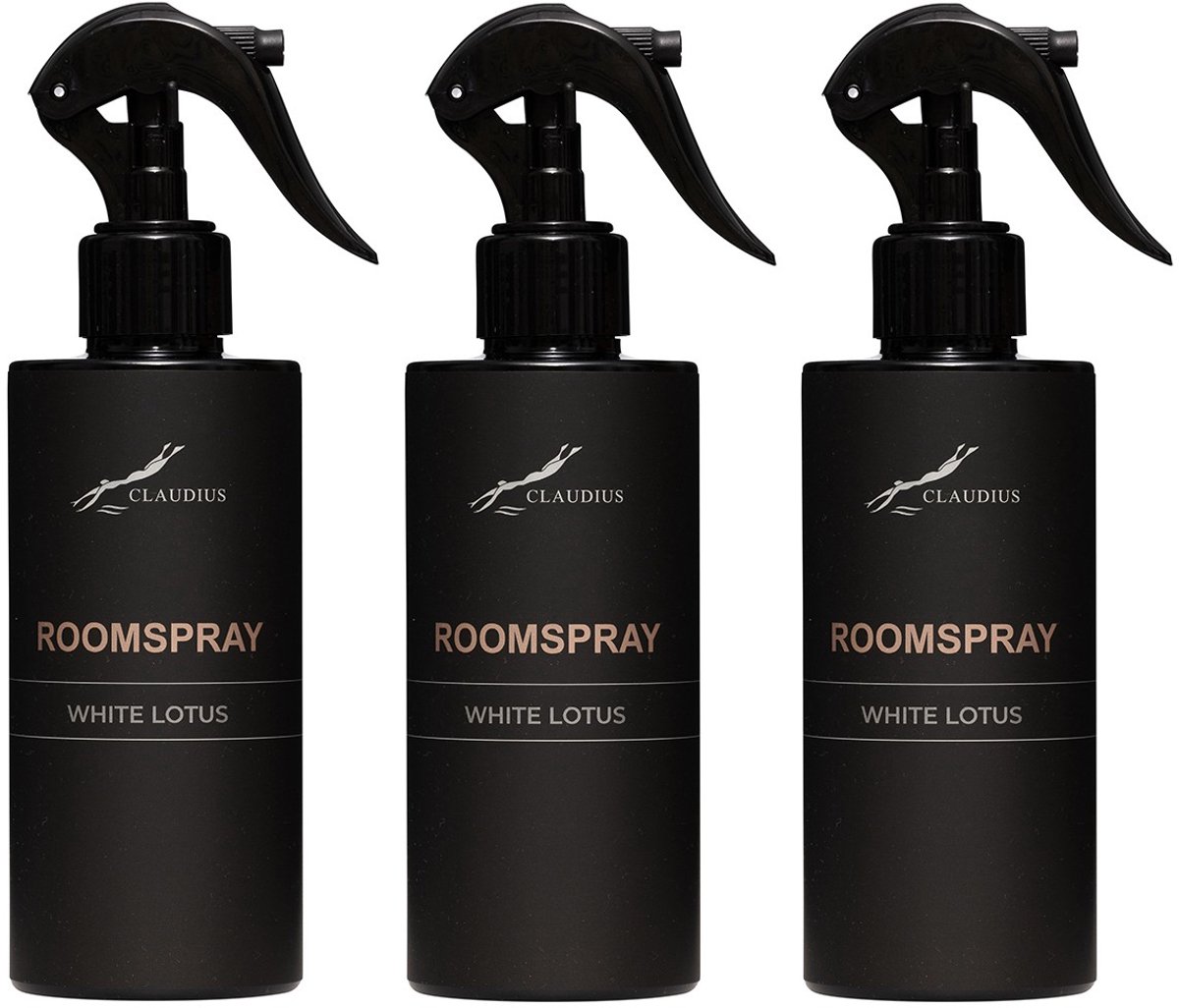 Splashbox Cosmetics Roomspray White Lotus 300 ml - set van 3 stuks - luxe huisparfum spray