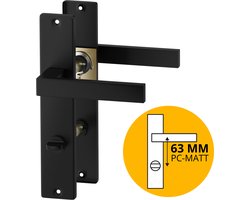 ERGO line Deurbeslag set Binnendeur - Cube - Deurkruk Zwart - voor toilet/badkamer TL63-8 - deurklink met WC / badkamer slot, mat zwart, Deurklink met schild