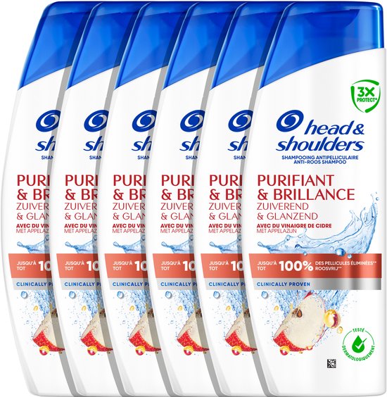 Head & Shoulders Zuiverend & Glanzend Anti-Roos Shampoo - 6 x 250 ml