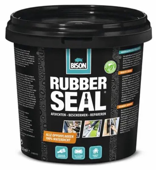 Bison Rubber Seal 750 ml- Rubber coating om oppervlakken waterdicht te maken, dakgoot repareren, binnen en buiten, afdichten, beschermen en repareren, 750 ml pot