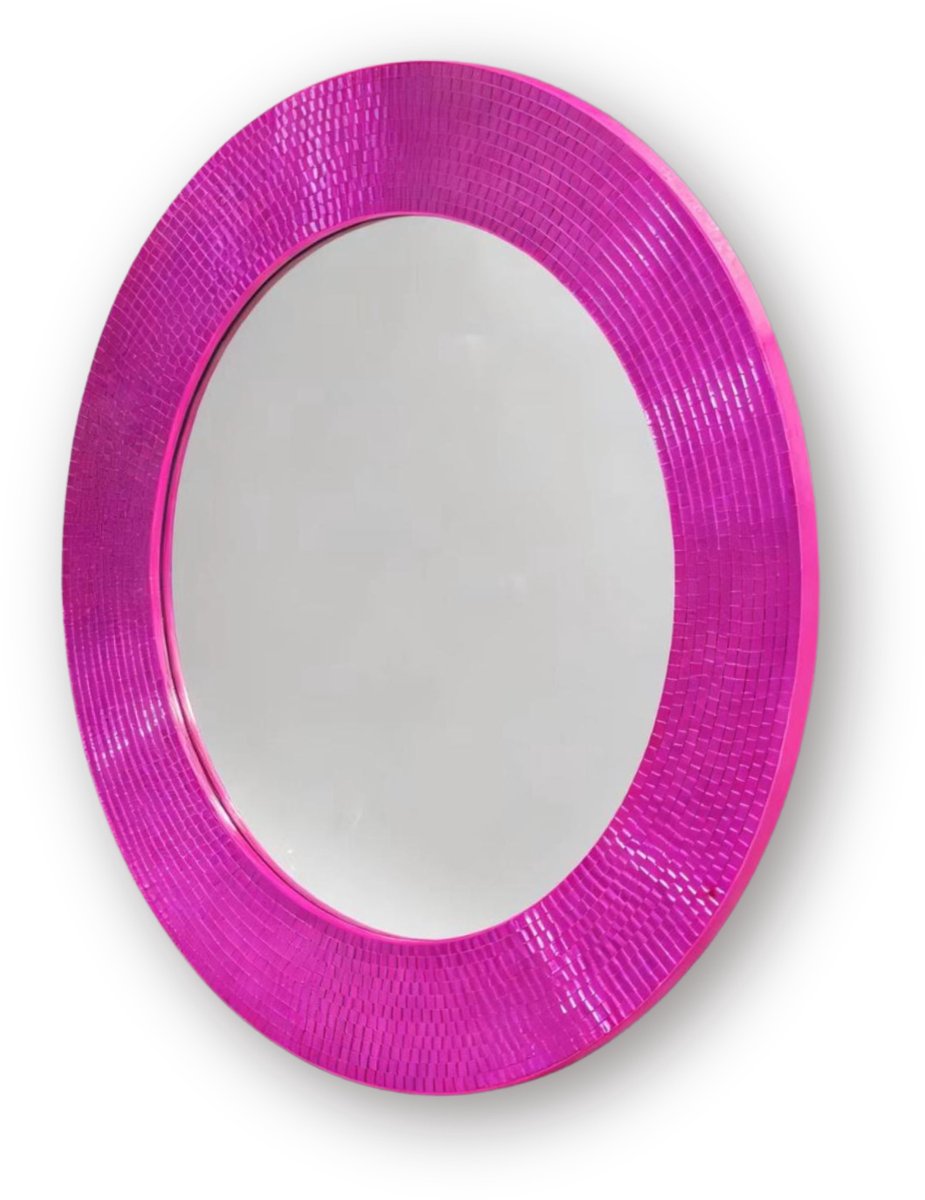 Housevitamin Wandspiegel Disco 40 cm – Rond – Roze – Discosteentjes – Glas – 1 cm Dik – Gl