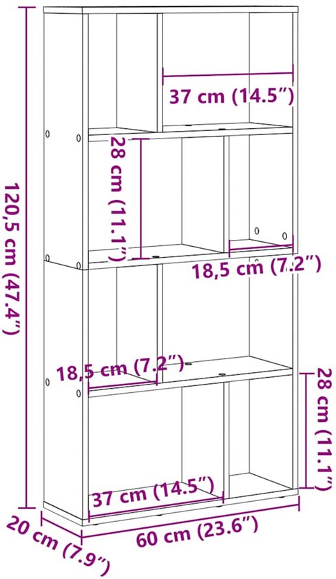 vidaXL Bibliothèque 60x20x120 cm bois traité couleur chêne brun - Bibliothèque - Bibliothèques - Étagère à Boeken - Étagère