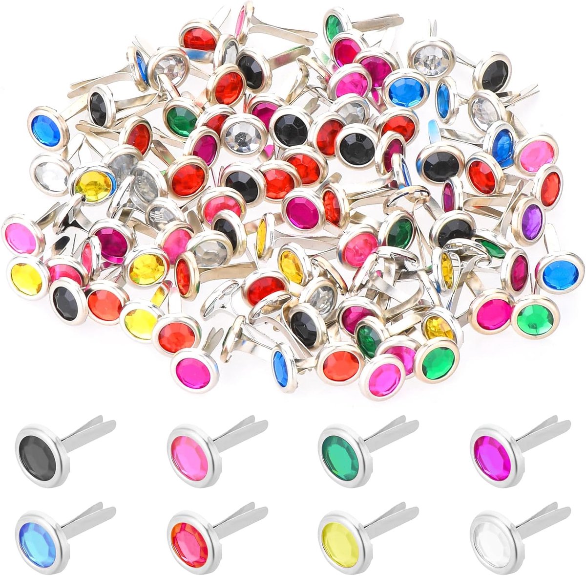 Pack van 100 Mini Brads - Kleurvolle Ronde Hoofdclips - Scrapbooking - Metalen Patroon Tasclips voor School - Kantoor - Papier - Briefclips - Knutselen - DIY