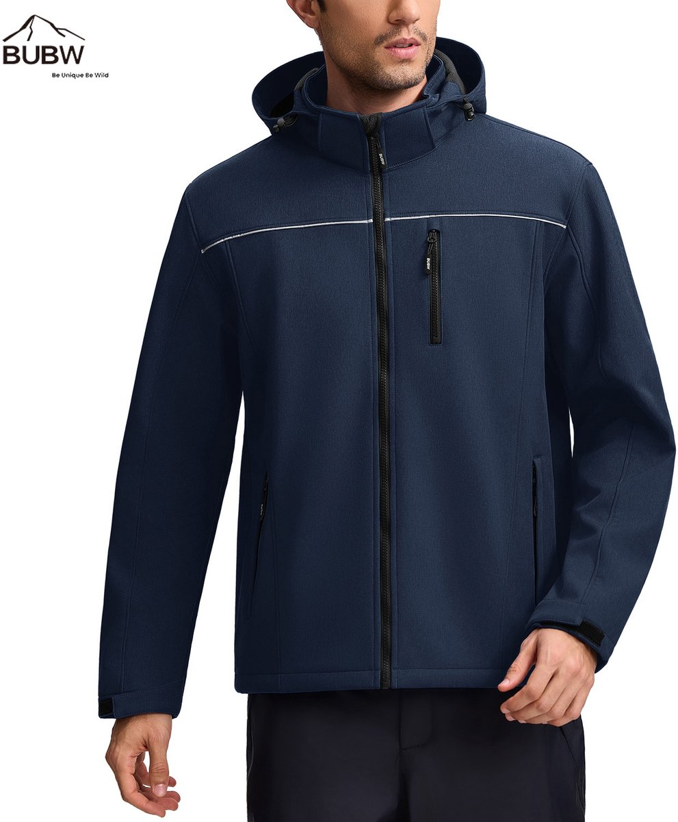 BUBW Heren Outdoorjas Outdoorjassen Outdoor Jas Heren Waterdicht & Ademend Warme Fleece Voering Winddicht Donkerblauw