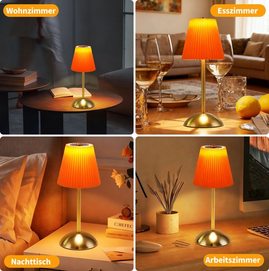 NETTLIFE Tafellamp LED 2 Stuks - Oranje-rood - Touch Dimbaar 3 Kleurtemperaturen - USB Oplaadbaar Draadloos - Voor Eetkamer Slaapkamer Woonkamer Hotel Buiten