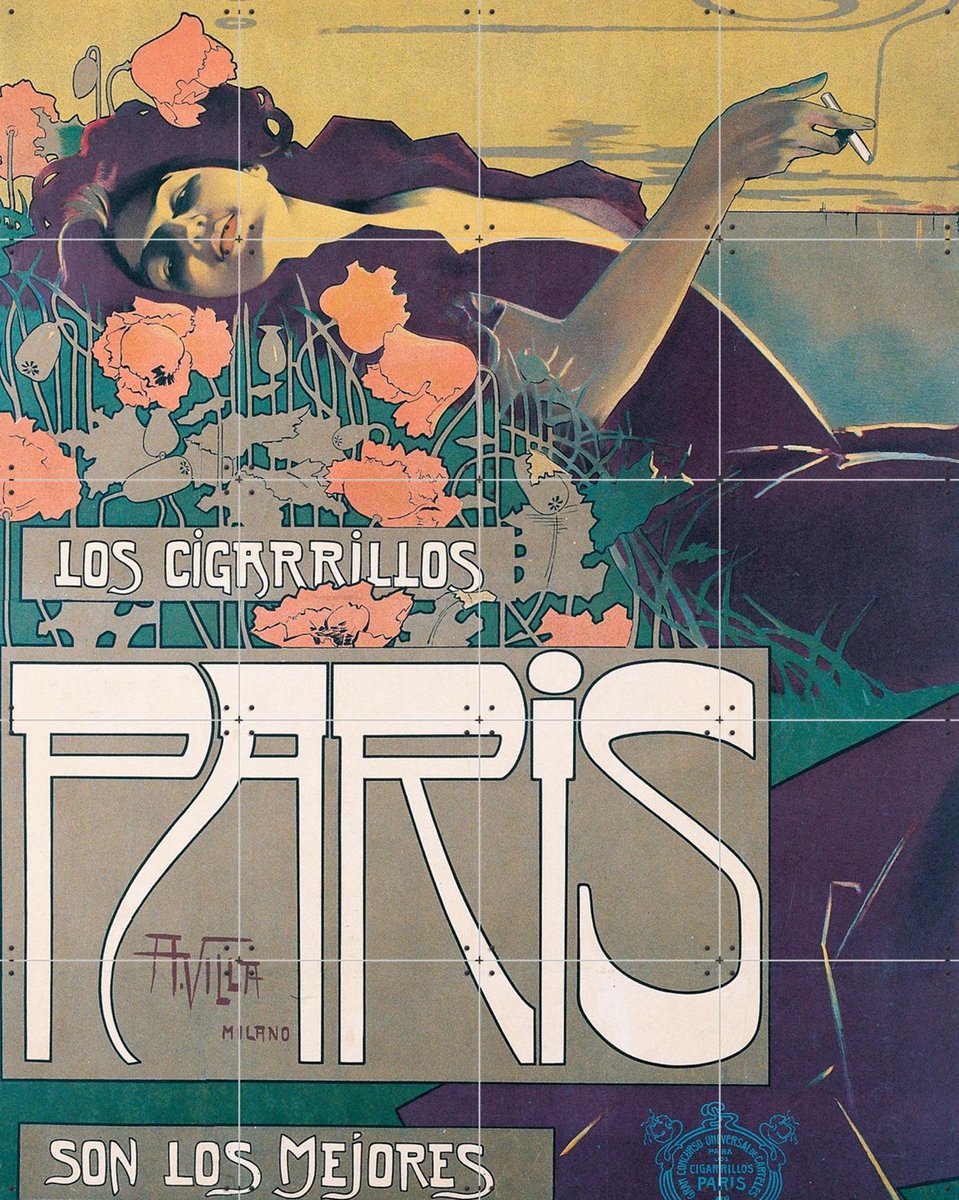 IXXI Los Cigarillos Paris, Bridgeman Images - 80 x 100 cm - Gratis ophangtool - Grote wanddecoratie en posters - Typografie, Vintage, Kleurrijk